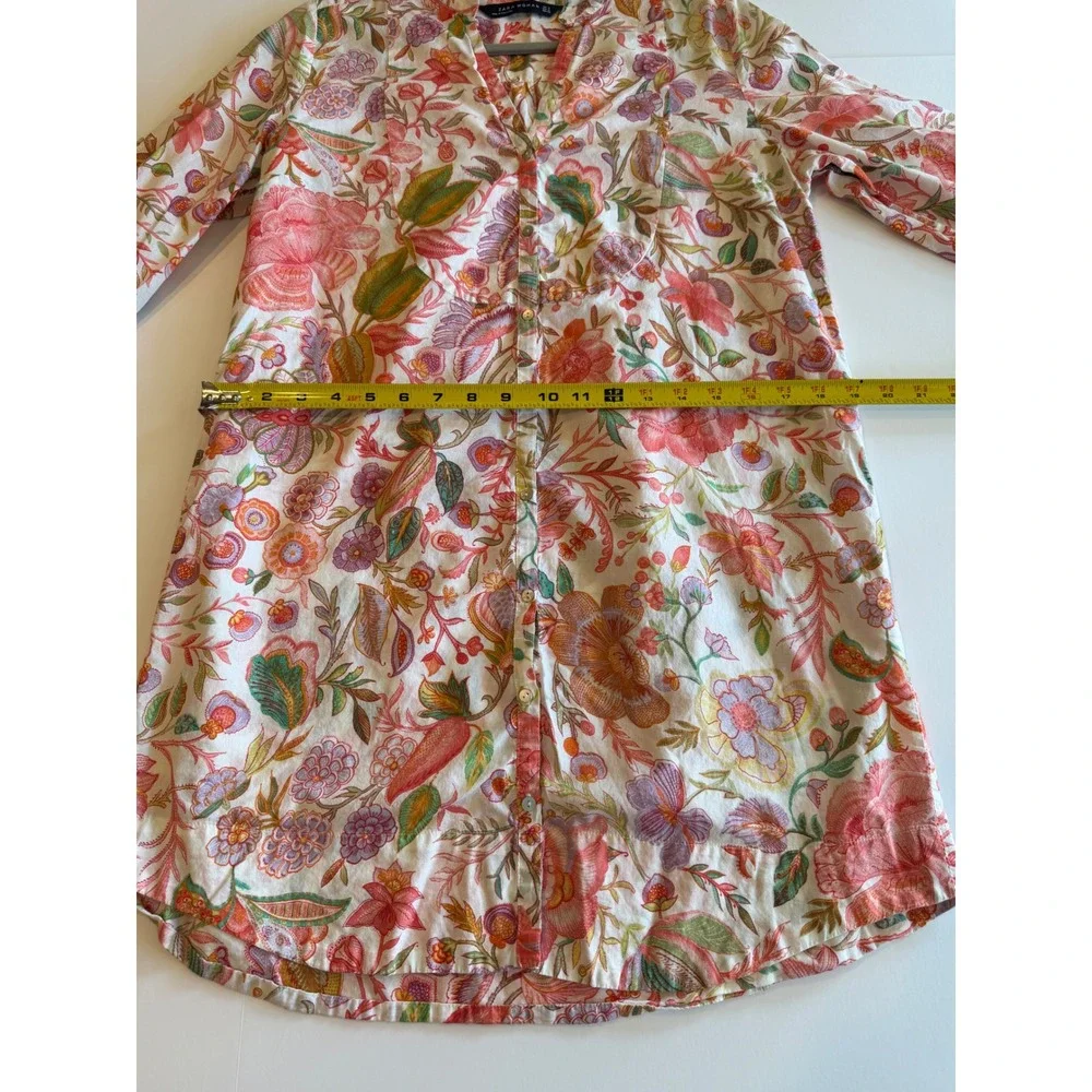 Zara Woman Floral Paisley Button Down Tunic Mini Dress White Multi Color‎ Size M